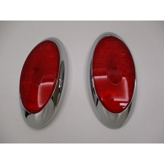 8" Reflex Oval Red LED RV Camper Trailer Turn Brake Tail Lights / Chrome Trim