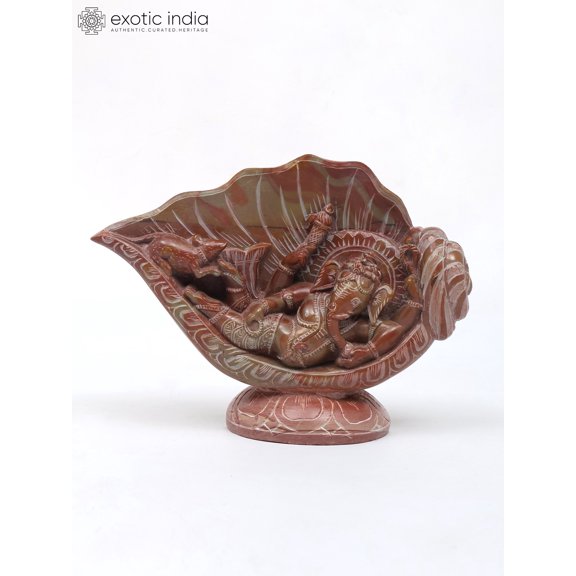 8" Relaxing Lord Ganesha Under The Conch | Relief Sculpture from Orissa