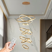 8 Ring Modern LED Chandelier Dimmable Gold High Ceiling Chandeliers for Foyer, LED Contemporary Large Pendant Lighting with Remote Control Circular for Living Room Staircase, 3000K-6500K