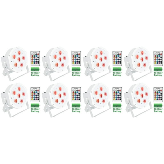8) Rockville BATTERY PAR 61 White Rechargeable RGBWA+UV DMX DJ Up-Lights+Remotes