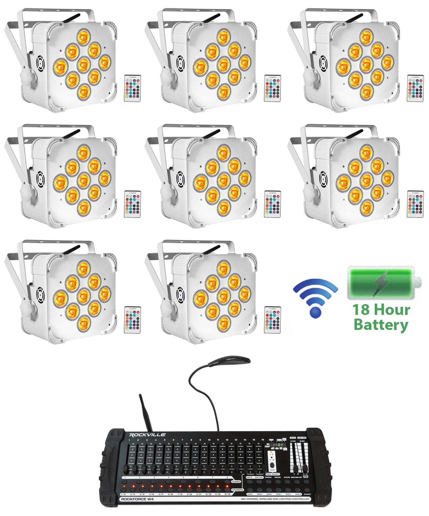 8) Rockville BEST PAR 60 Battery Wash Lights Wireless DMX+384 Channel