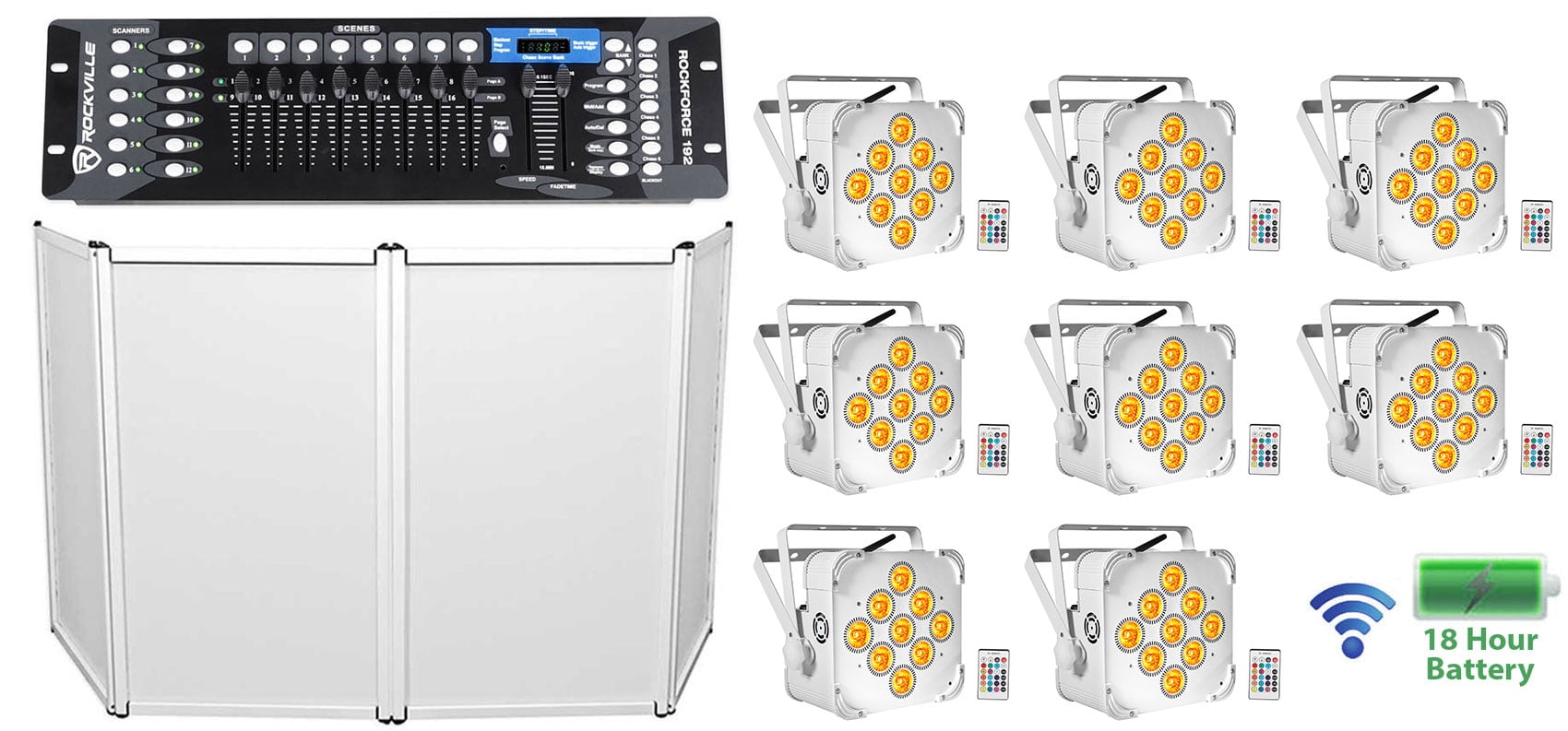 (8) Rockville BEST PAR 60 White Rechargeable Wireless Wash Lights