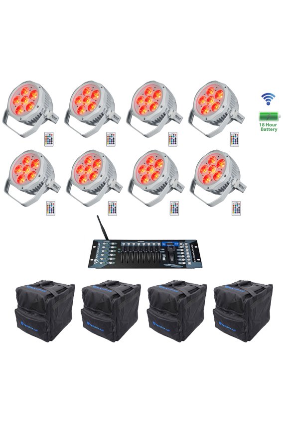 8) Rockville BEST PAR H2O White Water Resistant Lights+Bags+Wireless DMX Control
