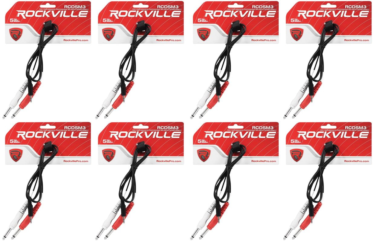 8 Rockville RCDSM3B 3' 3.5mm 1/8" TRS to Dual 1/4" Y Cable 100% Copper