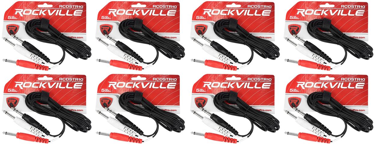 8 Rockville RCDSTR10B 10' 1/4" TRS to Dual Mono 1/4" TS Y-Cable 100% Copper