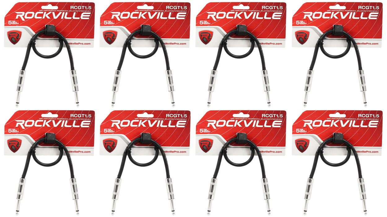 8 Rockville RCGT1.5B 1.5'  1/4" TS to 1/4'' TS Guitar/Instrument Cable