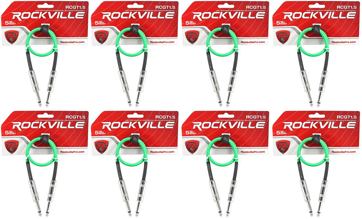 8 Rockville RCGT1.5G 1.5'  1/4" TS to 1/4'' TS Guitar/Instrument Cable