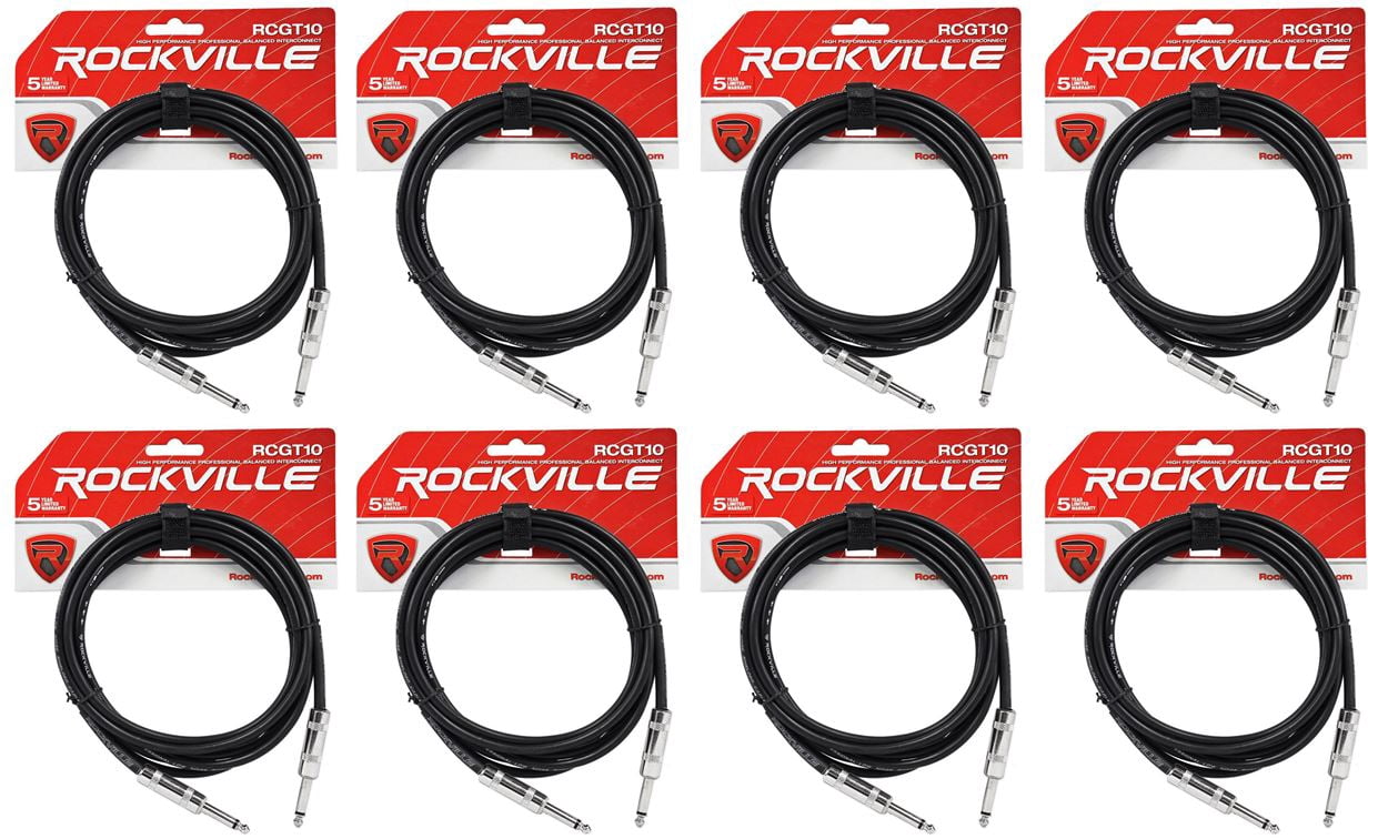 8 Rockville RCGT10B 10'  1/4" TS to 1/4'' TS Guitar/Instrument Cable