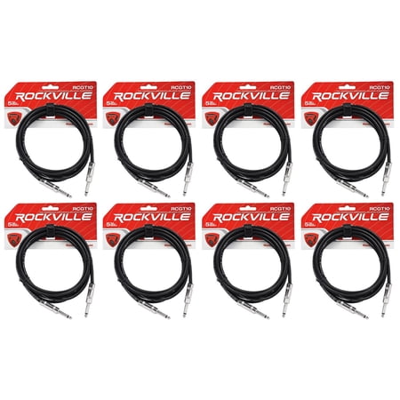 8 Rockville RCGT10B 10' 1/4" TS to 1/4'' TS Guitar/Instrument Cable