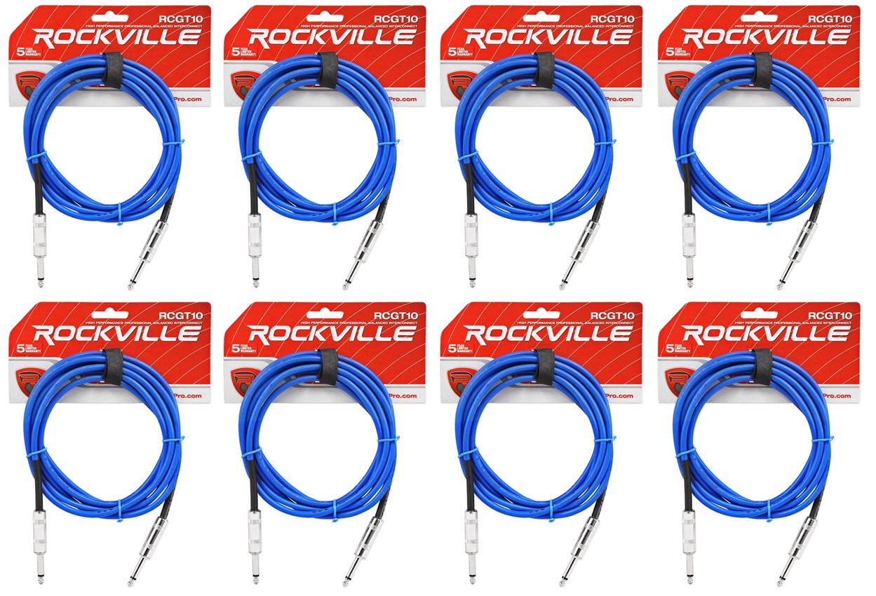 8 Rockville RCGT10BL 10'  1/4" TS to 1/4'' TS Guitar/Instrument Cable