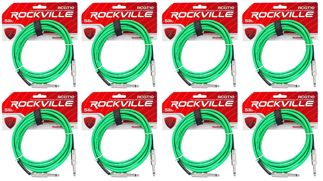 8 Rockville RCGT10G 10'  1/4" TS to 1/4'' TS Guitar/Instrument Cable