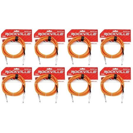 8 Rockville RCGT10O 10' 1/4" TS to 1/4'' TS Guitar/Instrument Cable