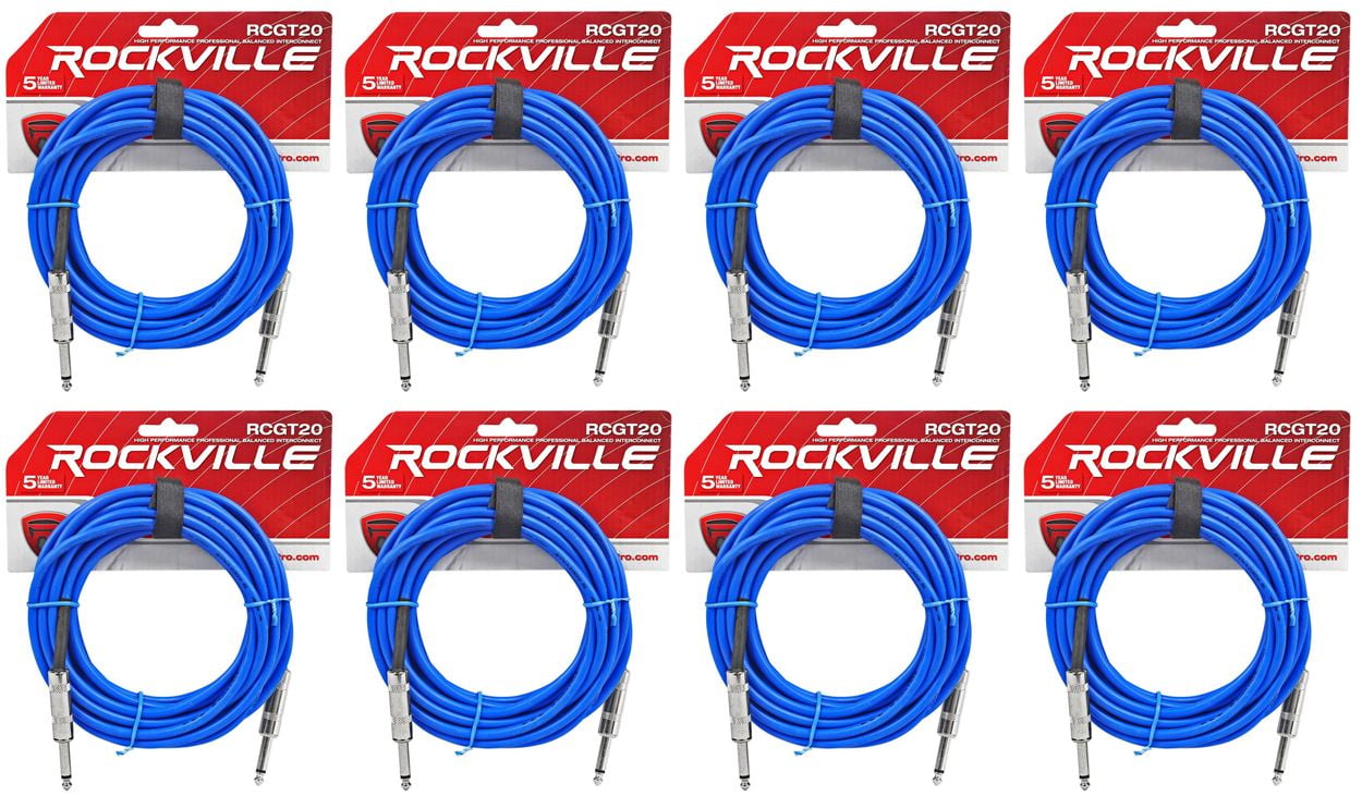 8 Rockville RCGT20BL 20'  1/4" TS to 1/4'' TS Guitar/Instrument Cable