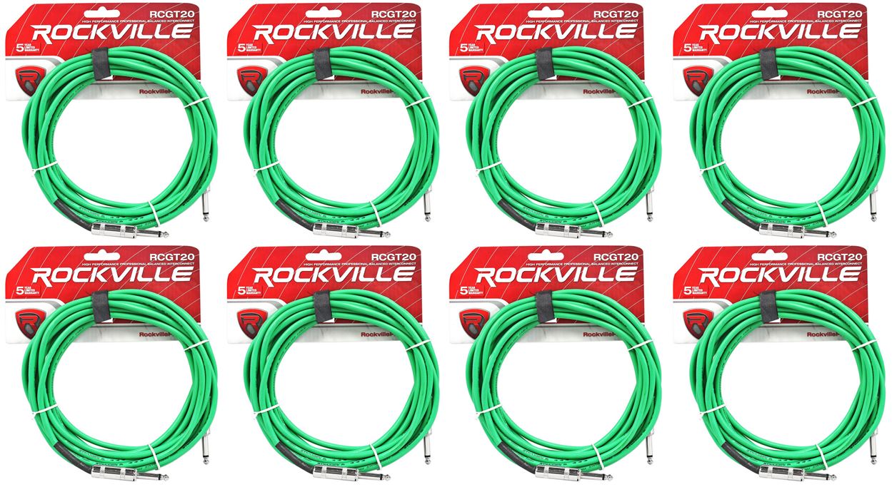 8 Rockville RCGT20G 20'  1/4" TS to 1/4'' TS Guitar/Instrument Cable
