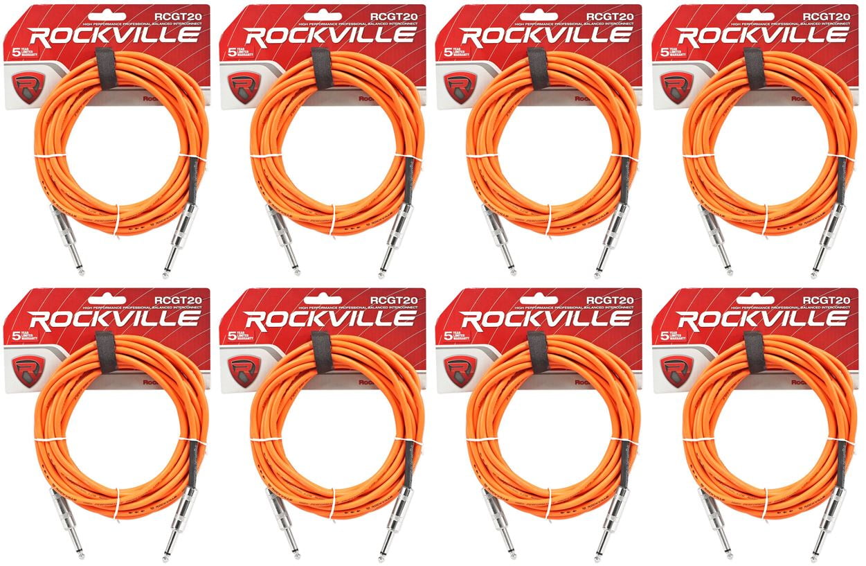 8 Rockville RCGT20O 20'  1/4" TS to 1/4'' TS Guitar/Instrument Cable