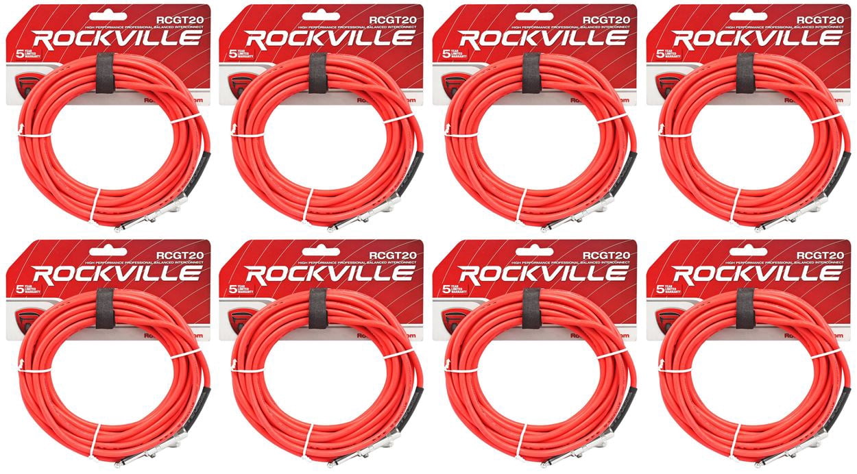 8 Rockville RCGT20R 20'  1/4" TS to 1/4'' TS Guitar/Instrument Cable
