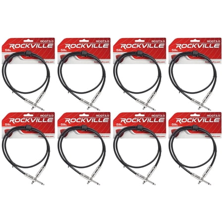 8 Rockville RCGT3.0B 3' 1/4" TS to 1/4'' TS Guitar Pedal Board/Instrument Cable