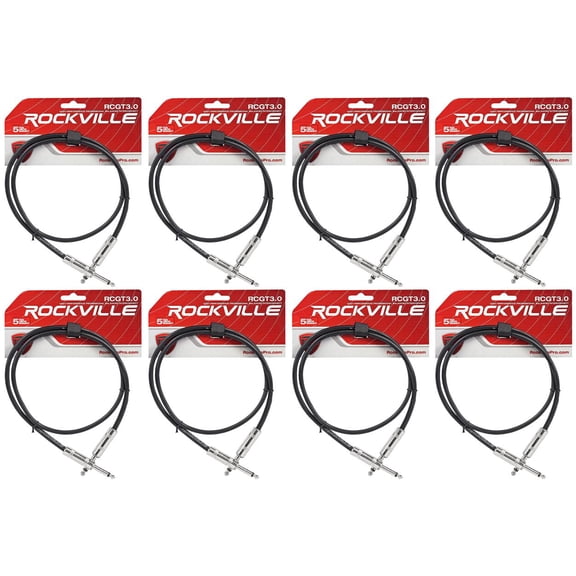 8 Rockville RCGT3.0B 3' 1/4" TS to 1/4'' TS Guitar Pedal Board/Instrument Cable
