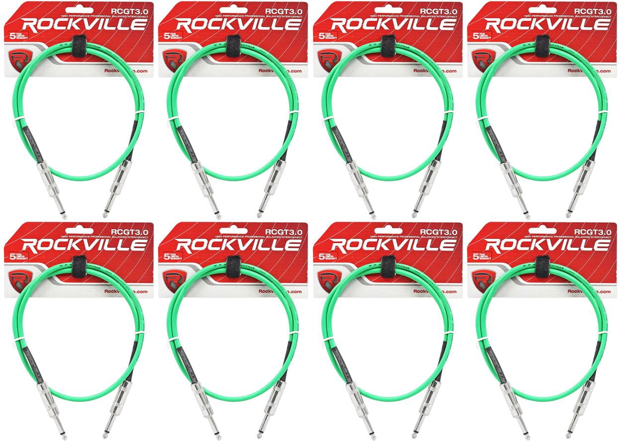 8 Rockville RCGT3.0G 3'  1/4" TS to 1/4'' TS Guitar/Instrument Cable