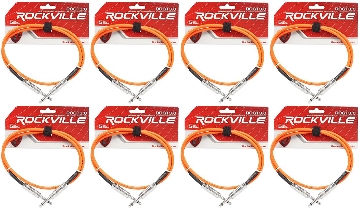 8 Rockville RCGT3.0O 3'  1/4" TS to 1/4'' TS Guitar/Instrument Cable
