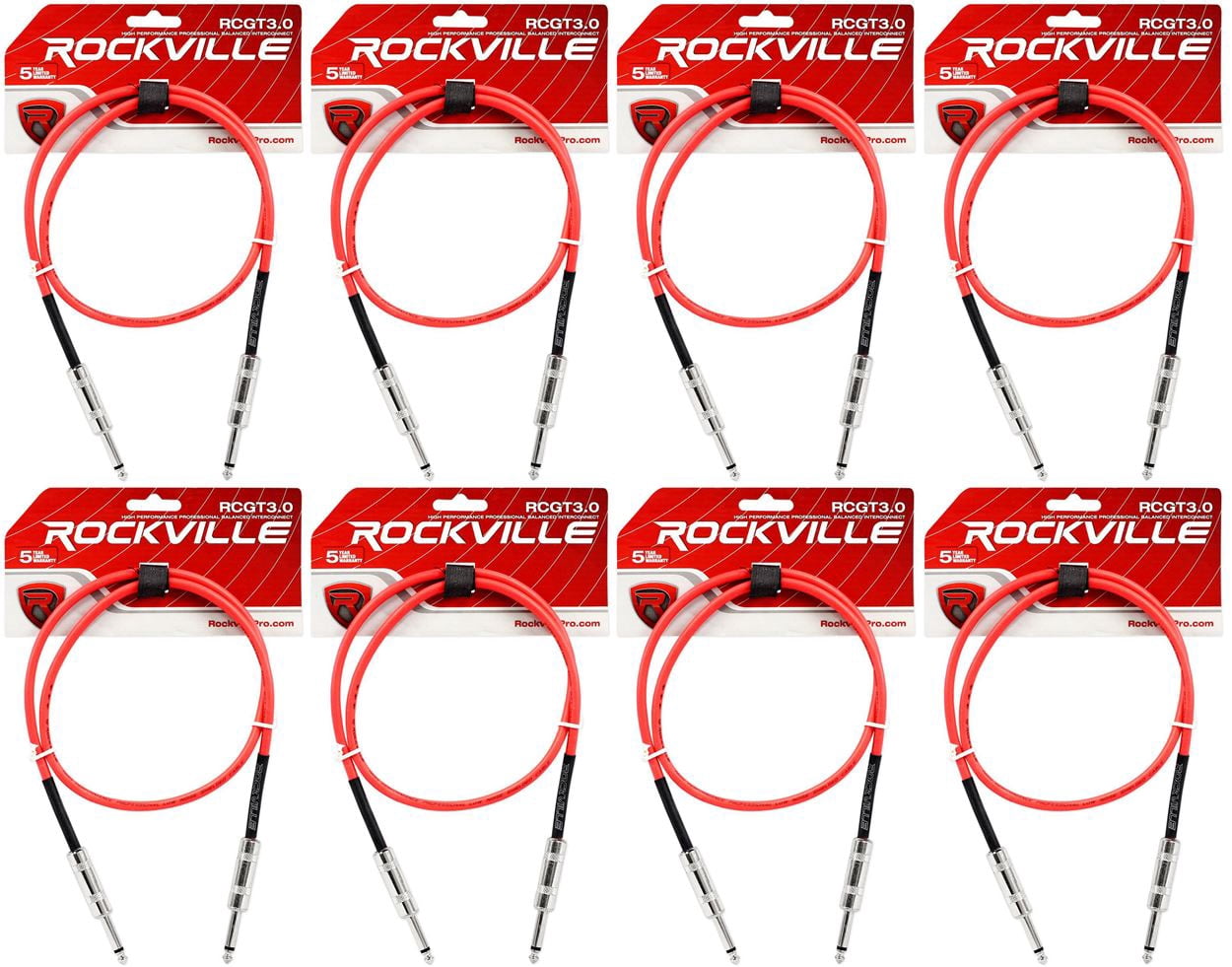 8 Rockville RCGT3.0R 3'  1/4" TS to 1/4'' TS Guitar/Instrument Cable