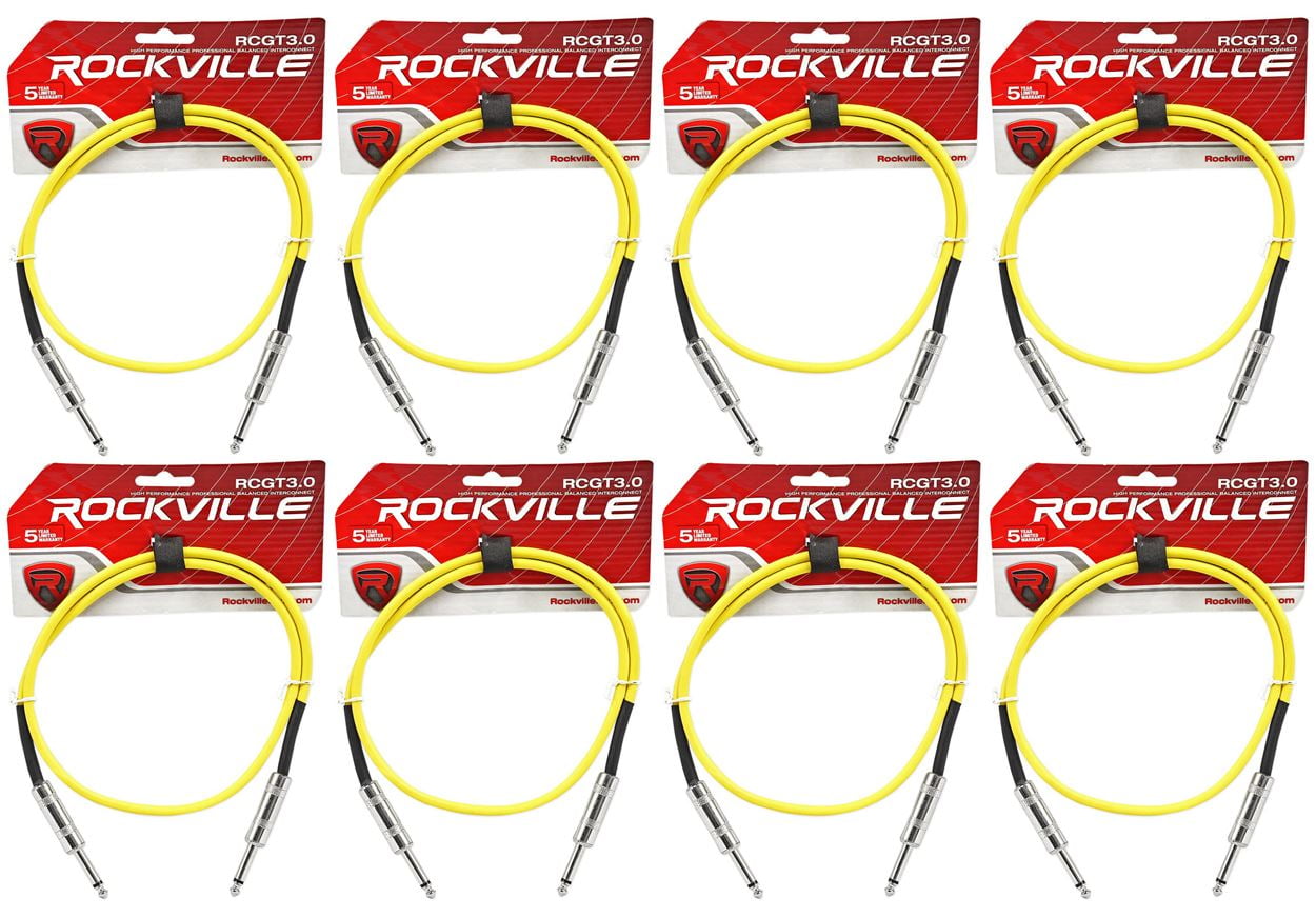 8 Rockville RCGT3.0Y 3'  1/4" TS to 1/4'' TS Guitar/Instrument Cable