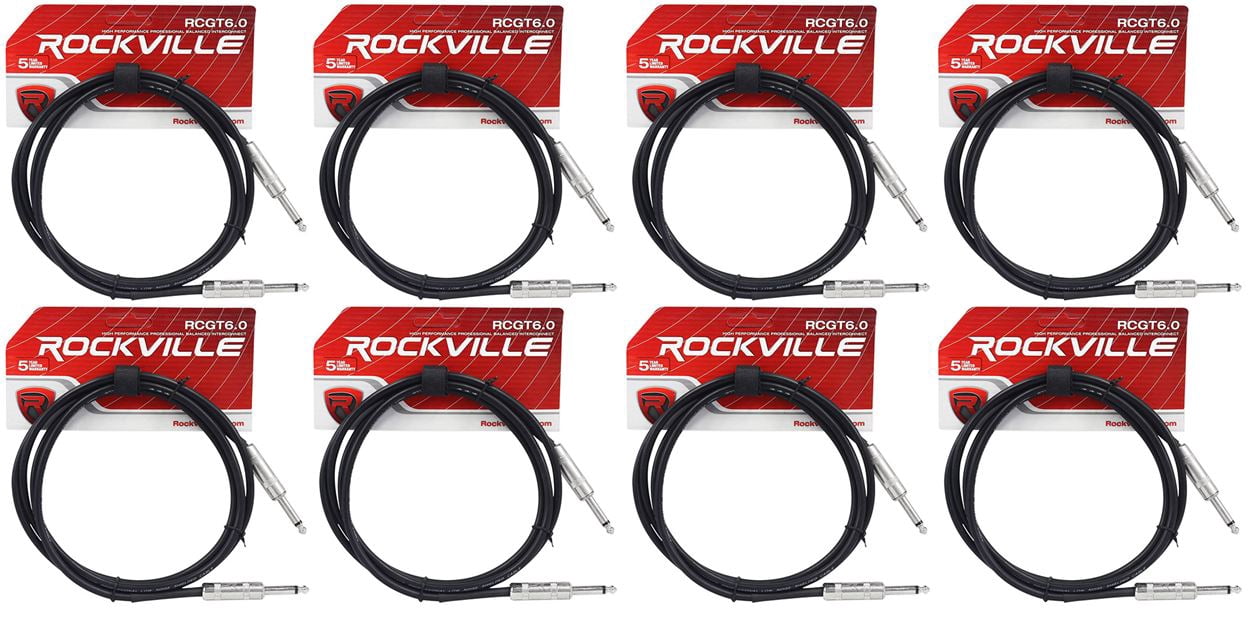 8 Rockville RCGT6.0B 6'  1/4" TS to 1/4'' TS Guitar/Instrument Cable