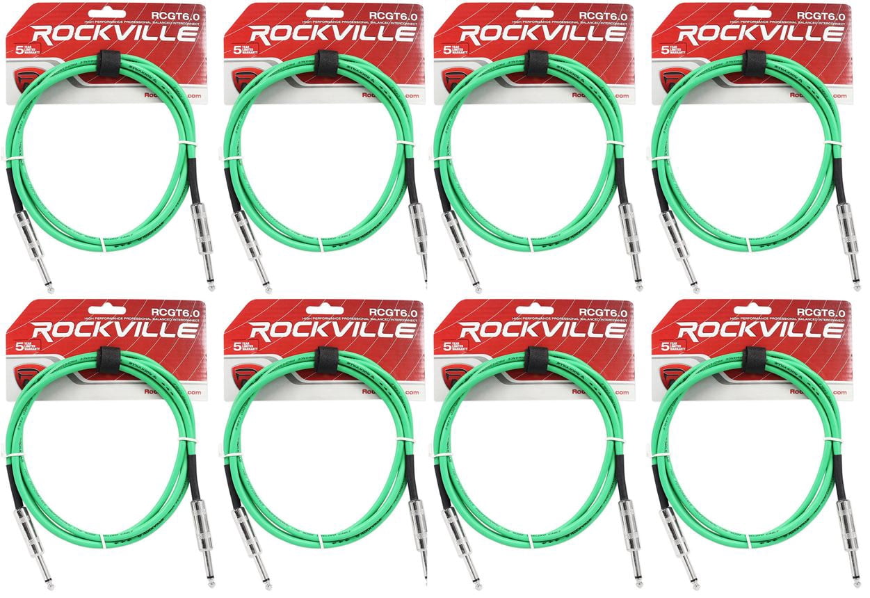 8 Rockville RCGT6.0G 6'  1/4" TS to 1/4'' TS Guitar/Instrument Cable