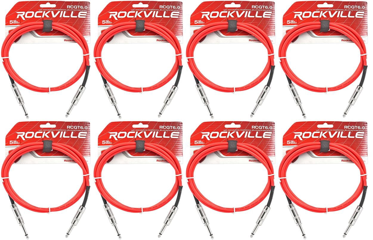 8 Rockville RCGT6.0R 6'  1/4" TS to 1/4'' TS Guitar/Instrument Cable