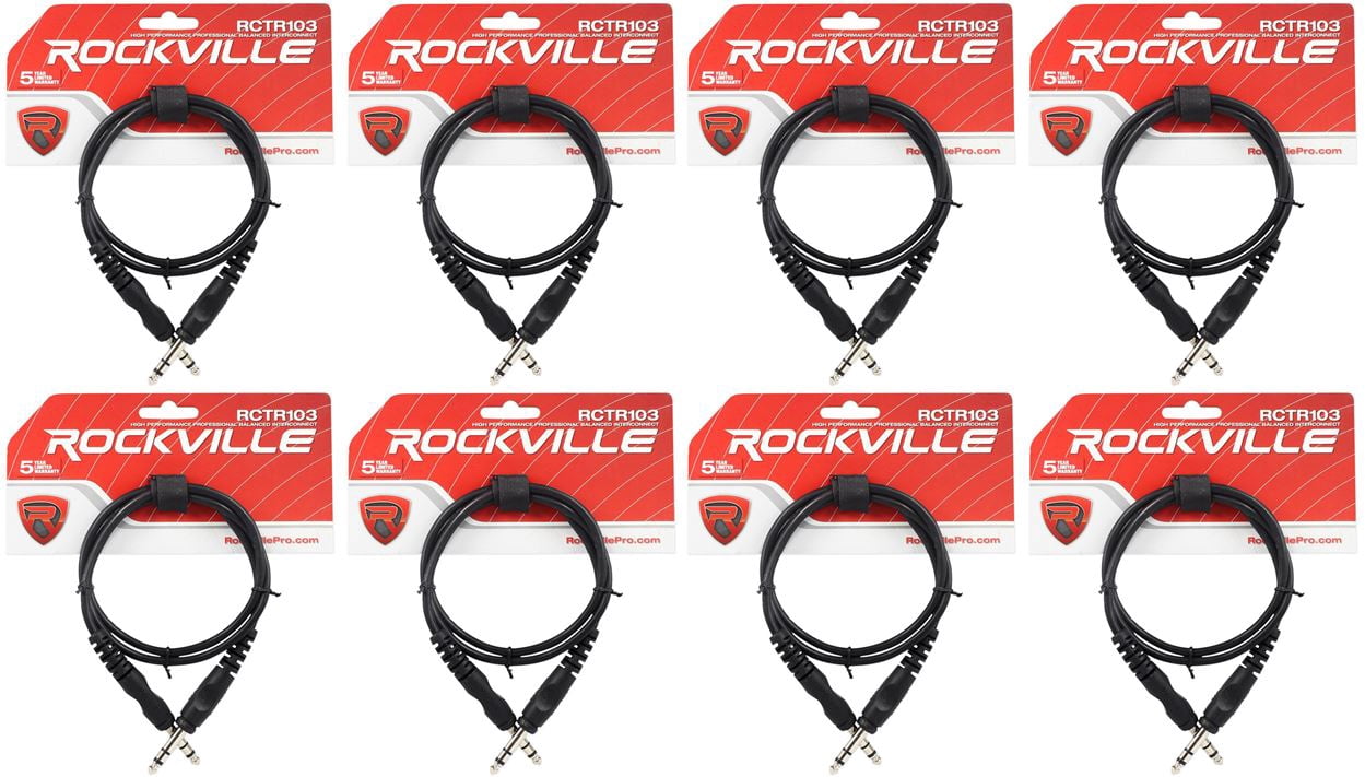 8 Rockville RCTR103B Black 3' 1/4'' TRS to 1/4'' TRS Cable 100% Copper