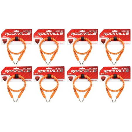 8 Rockville RCTR103O Orange 3' 1/4'' TRS to 1/4'' TRS Cable 100% Copper