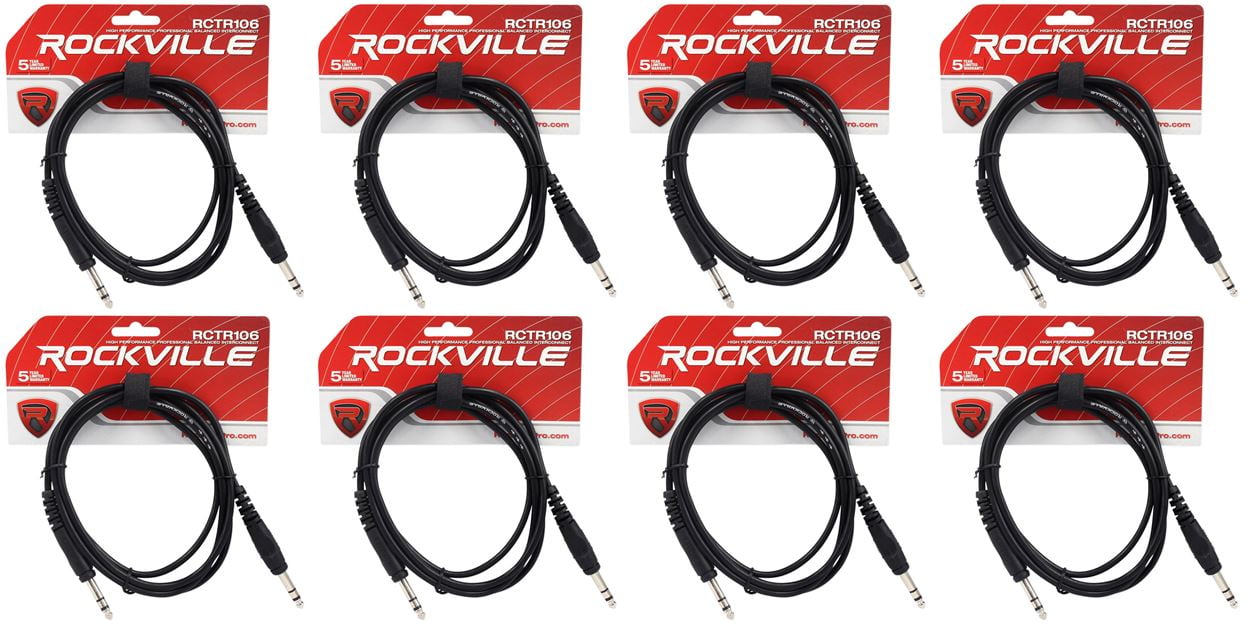 8 Rockville RCTR106B Black 6' 1/4'' TRS to 1/4'' TRS Cable 100% Copper