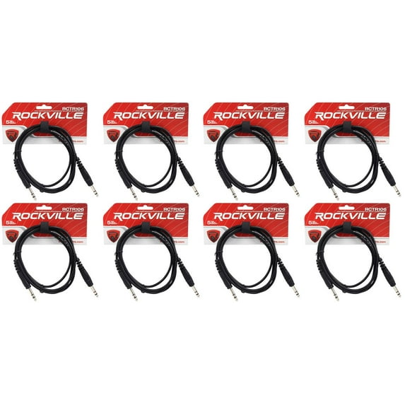 8 Rockville RCTR106B Black 6' 1/4'' TRS to 1/4'' TRS Cable 100% Copper