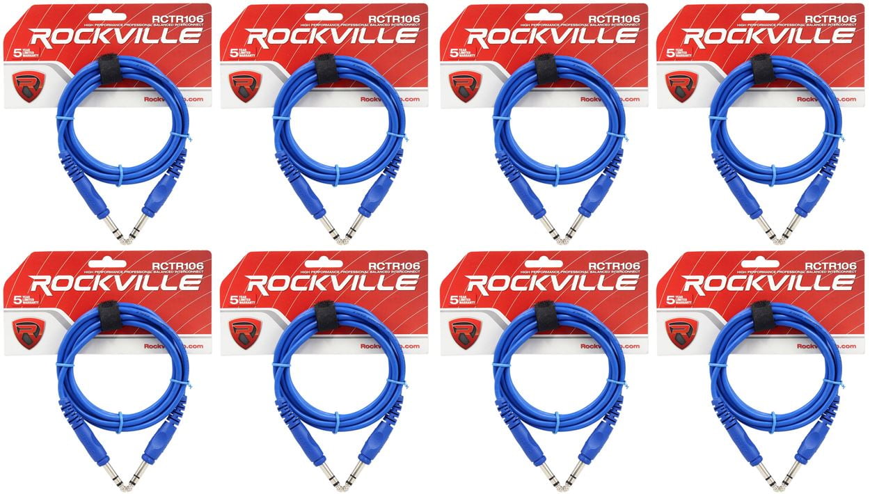8 Rockville RCTR106BL Blue 6' 1/4'' TRS to 1/4'' TRS  Cable 100% Copper