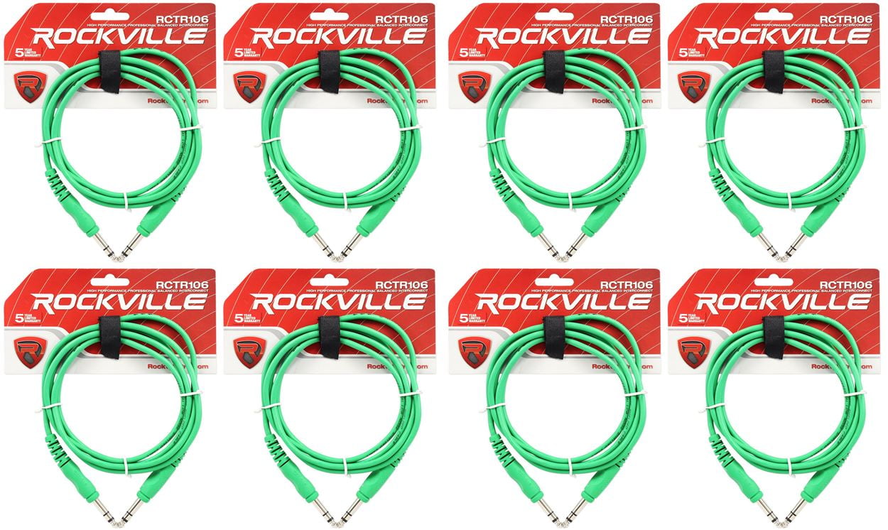 8 Rockville RCTR106G Green 6' 1/4'' TRS to 1/4'' TRS  Cable 100% Copper