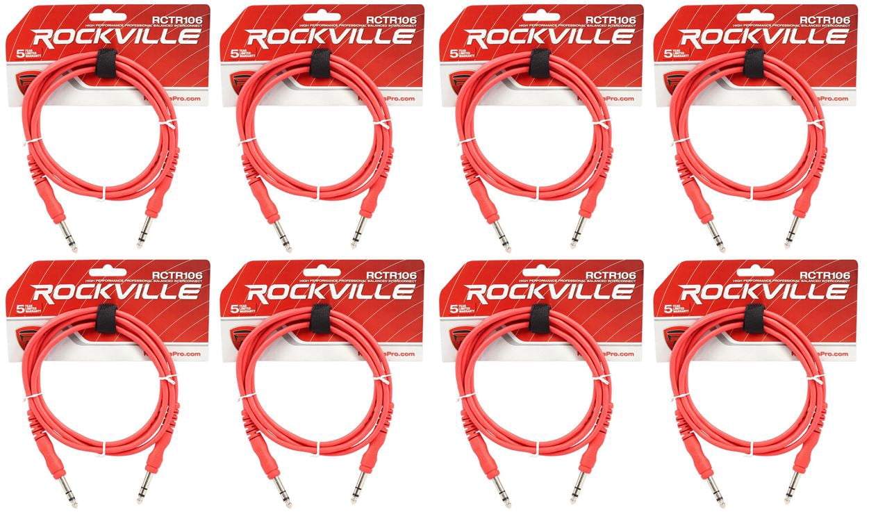 8 Rockville RCTR106R Red 6' 1/4'' TRS to 1/4'' TRS  Cable 100% Copper