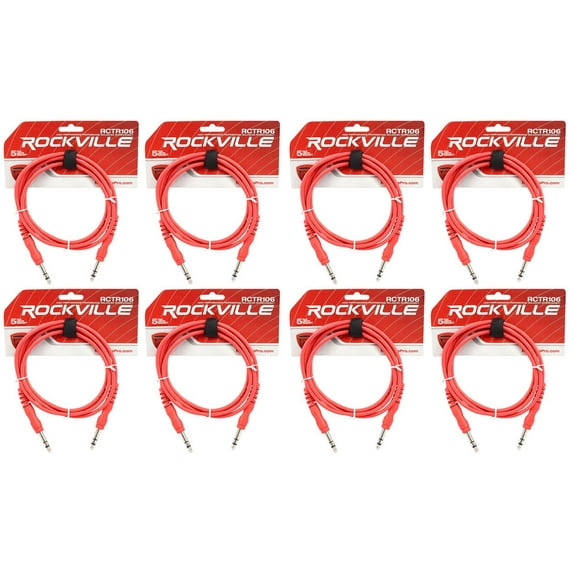 8 Rockville RCTR106R Red 6' 1/4'' TRS to 1/4'' TRS Cable 100% Copper