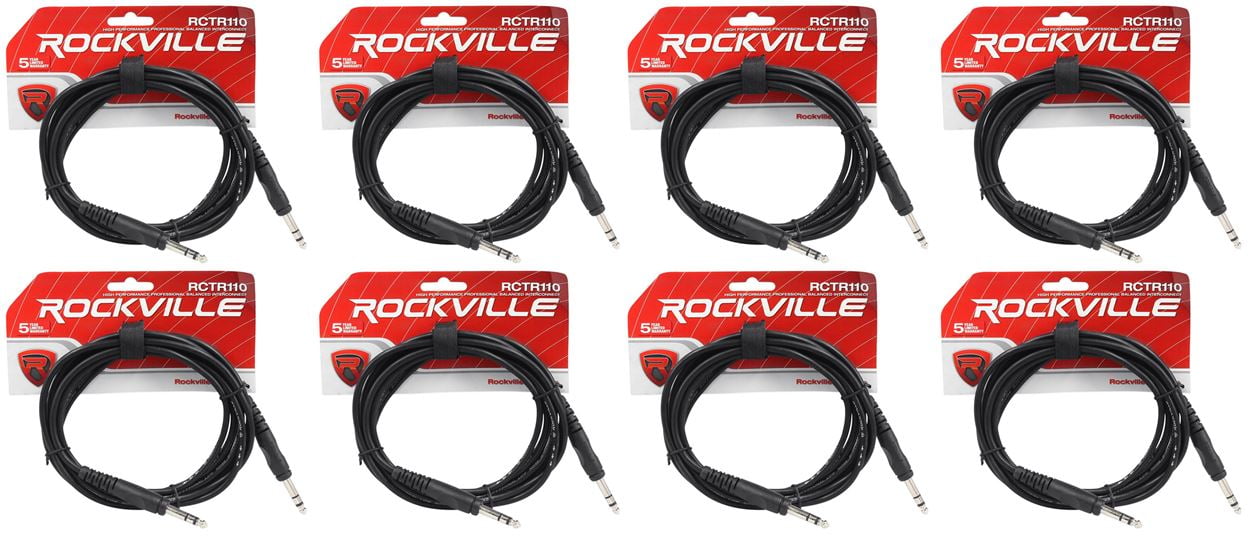 8 Rockville RCTR110B Black 10' 1/4'' TRS to 1/4'' TRS  Cable 100% Copper