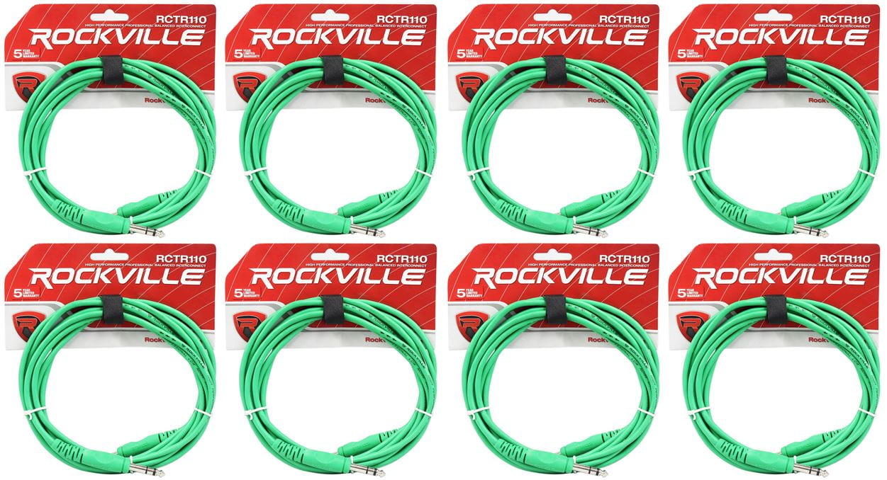 8 Rockville RCTR110G Green 10' 1/4'' TRS to 1/4'' TRS  Cable 100% Copper
