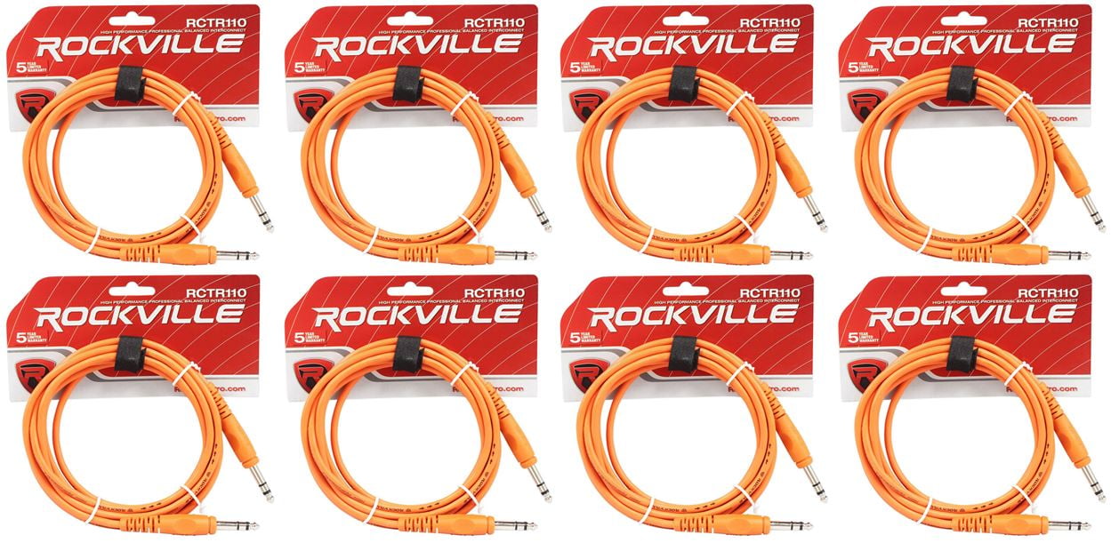 8 Rockville RCTR110O Orange 10' 1/4'' TRS to 1/4'' TRS  Cable 100% Copper