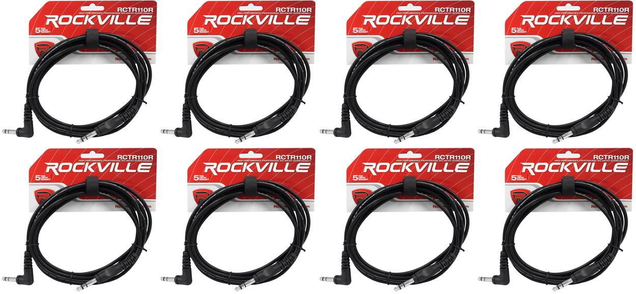8 Rockville RCTR110R-B 10' 1/4" TRS Right Angle - 1/4" TRS Straight Cable