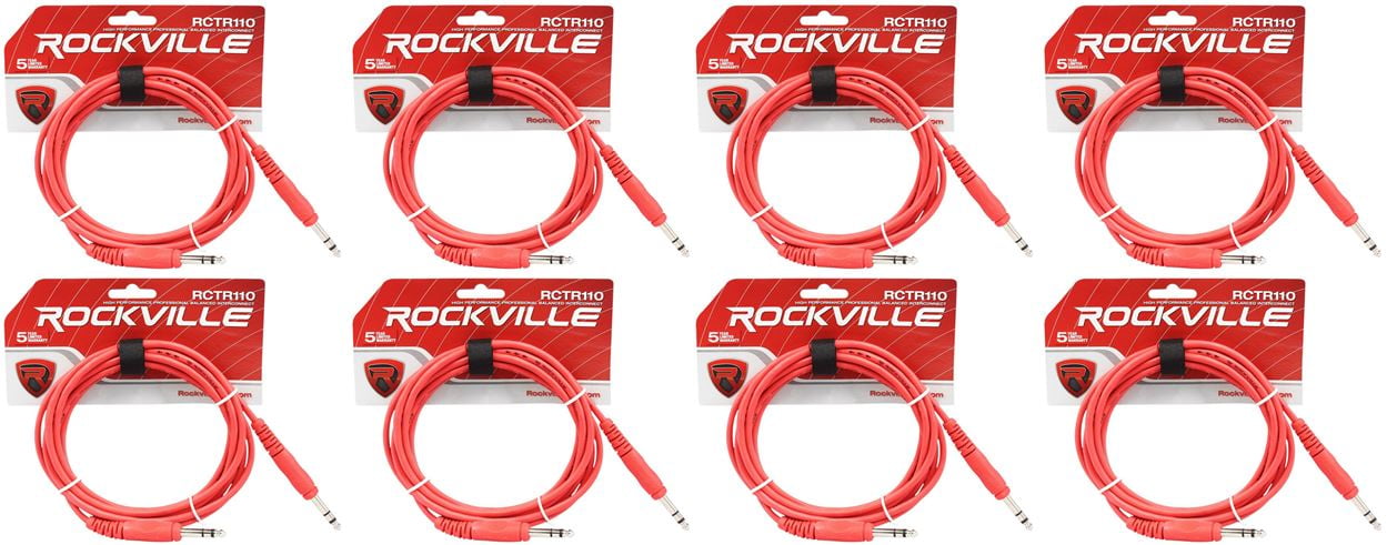 8 Rockville RCTR110R Red 10' 1/4'' TRS to 1/4'' TRS  Cable 100% Copper