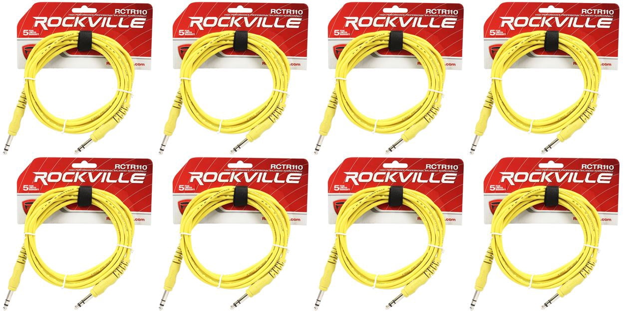 8 Rockville RCTR110Y Yellow 10' 1/4'' TRS to 1/4'' TRS  Cable 100% Copper