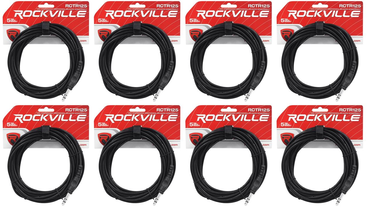 8 Rockville RCTR125B 25' 1/4'' TRS to 1/4'' TRS Cable, Black, 100% Copper