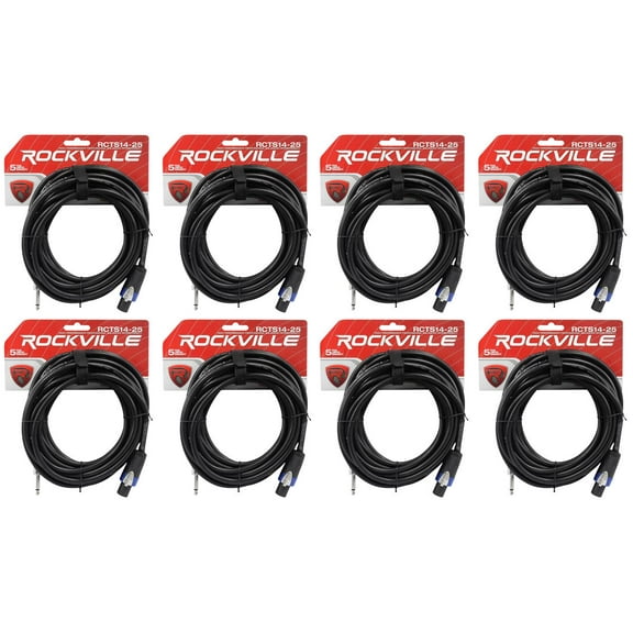 8 Rockville RCTS1425 25' 14 AWG 1/4" TS to Speakon Pro Speaker Cable 100% Copper