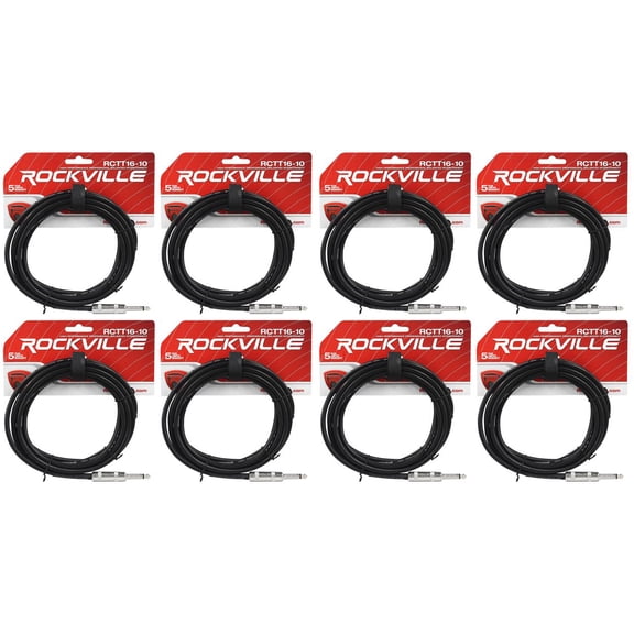 8 Rockville RCTT1610 10' 16 AWG 1/4" TS to 1/4" TS Pro Speaker Cable 100% Copper