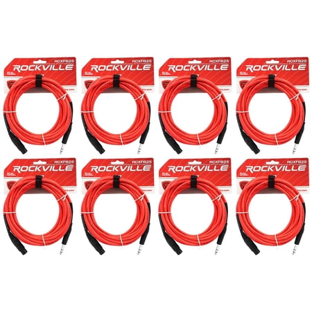 8 Rockville RCXFB25R Red 25' Female REAN XLR to 1/4'' TRS Balanced Cables OFC