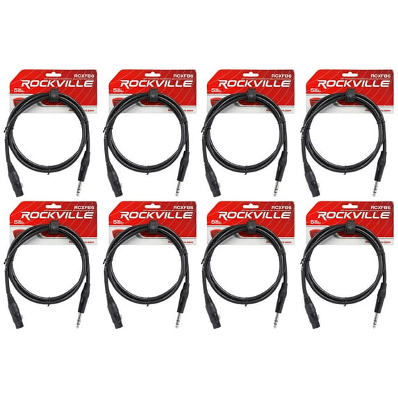 8 Rockville RCXFB6B Black 6' Female REAN XLR to 1/4'' TRS Balanced Cables OFC