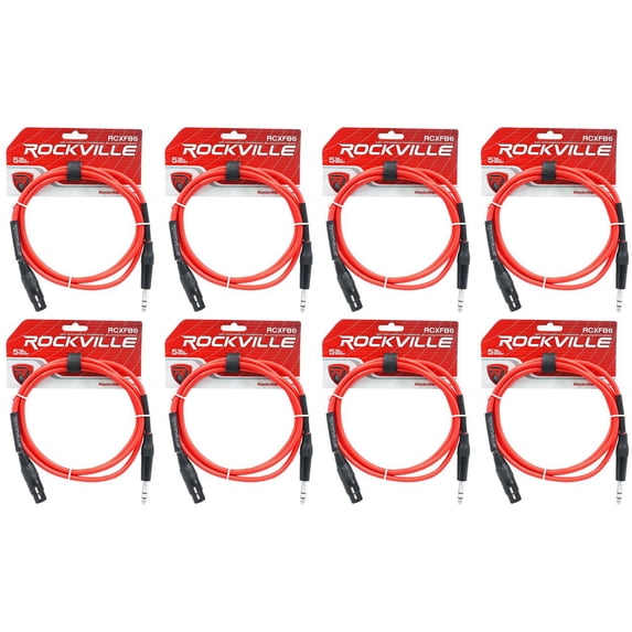 8 Rockville RCXFB6R Red 6' Female REAN XLR to 1/4'' TRS Balanced Cables OFC