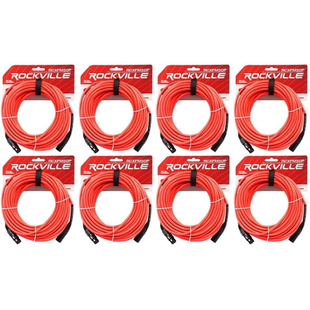 8 Rockville RCXFM50P-R Red 50' Female to Male REAN XLR Mic Cable 100% Copper
